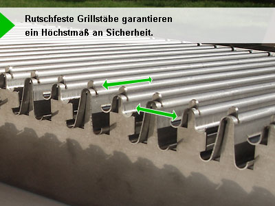 Grillstäbe sind horizontal und vertikal rutschfest